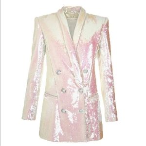 Sarah Ashley Iridescent Sequin Pearlescent Tuxedo Blazer sz L